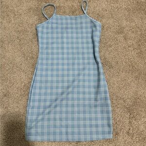 Floerns Women's Plaid Print Mini Cami Bodycon Dress Blue White size M